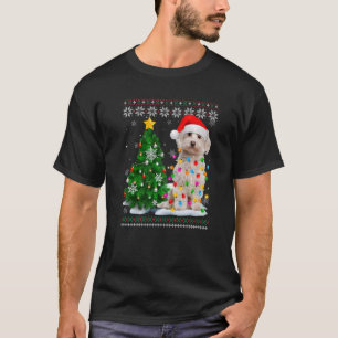 Camiseta Cachorro Maltês Santa Hat Árvore de Natal Luz