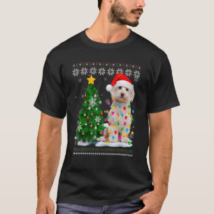 Camiseta Cachorro Maltês Santa Hat Árvore de Natal Luz