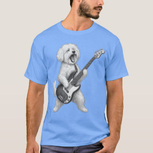 Camiseta Cachorro Maltês Tocando Baixo Música Rock Cachorro