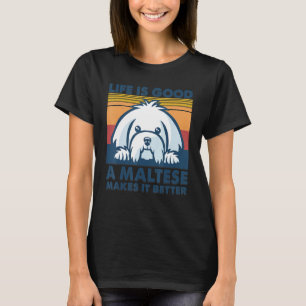 Camiseta Cachorro Maltês Vintage Retro Torna a Vida Melhor