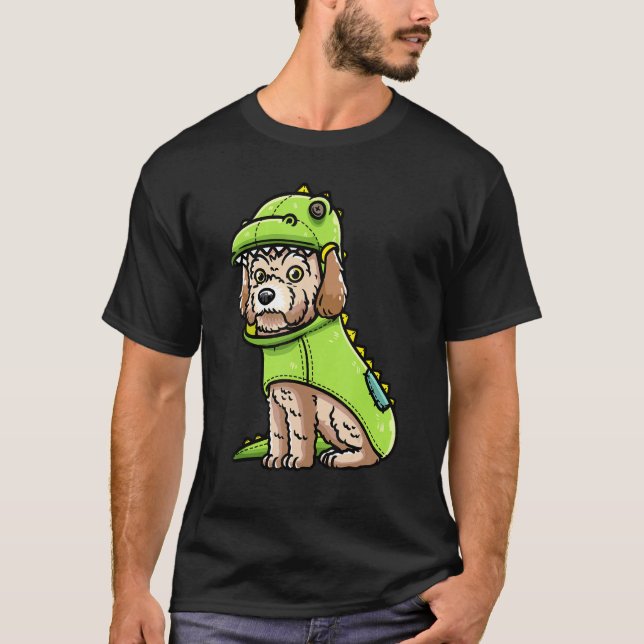 Camiseta Cachorro Maltipoo No Figurino De Dinossauro (Frente)