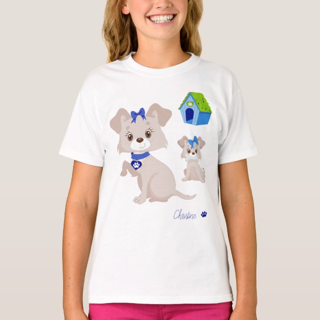 Camiseta Cachorro-Mamãe Cachorro Adorável com Criança-Puppy (Frente)