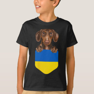 Camiseta Cachorro Marrom Dachshund Com A Bandeira Da Ucrâni