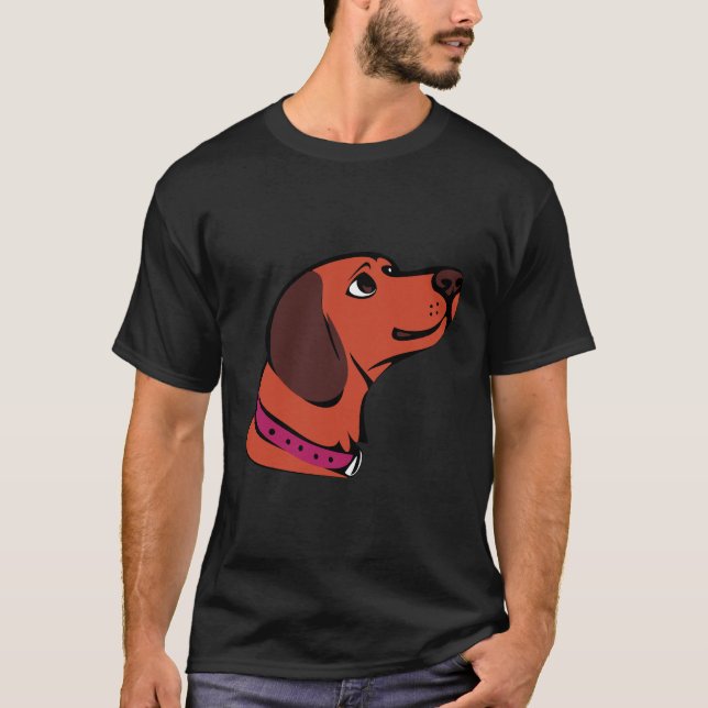 Camiseta Cachorro Marrom de Cartoon Bonito com Colar Cor-de (Frente)