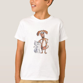 Camiseta Cachorro Marrom e Gato Cinza Caprichosos e Fofos