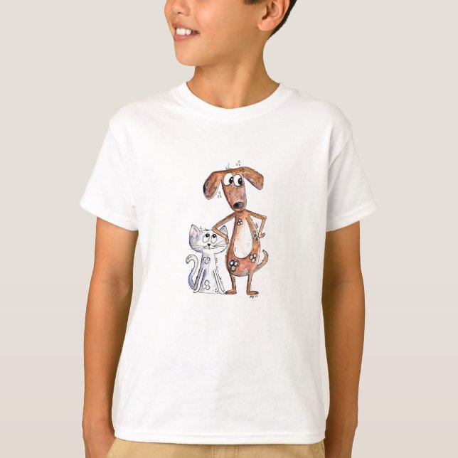Camiseta Cachorro Marrom e Gato Cinza Caprichosos e Fofos (Frente)