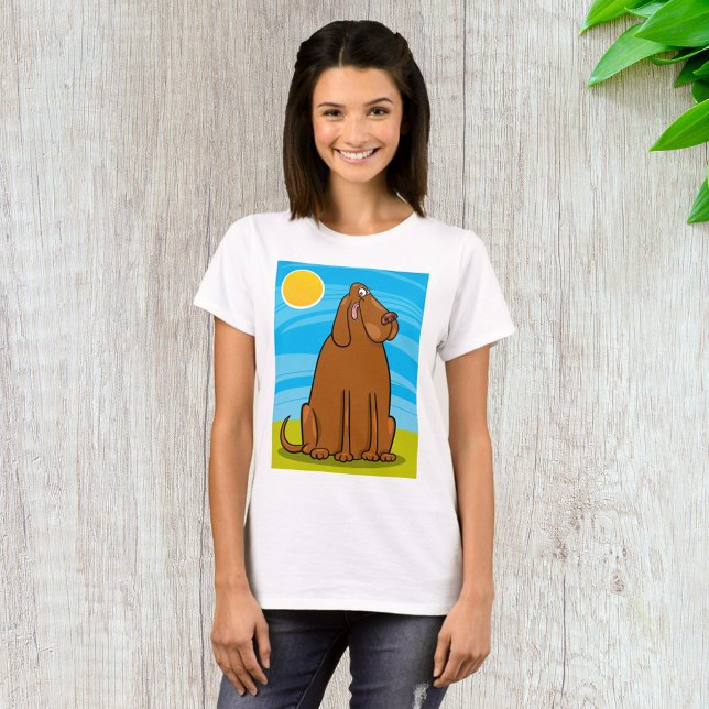 Camiseta Cachorro Marrom Engraçado Sentado no Sol (Criador carregado)