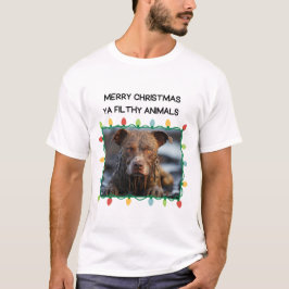 Camiseta Cachorro Marrom Feliz Natal para homens