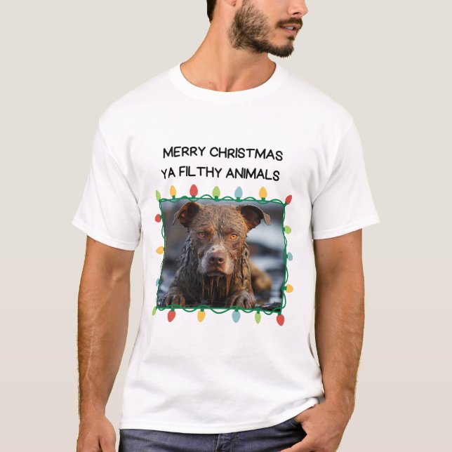 Camiseta Cachorro Marrom Feliz Natal para homens (Frente)