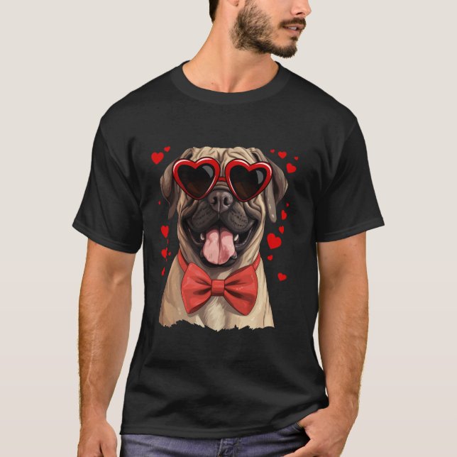 Camiseta Cachorro Mastiff Inglês Coração Óculos Solares Arc (Frente)