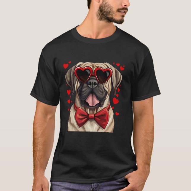 Camiseta Cachorro Mastiff Inglês Coração Óculos Solares Arc (Frente)