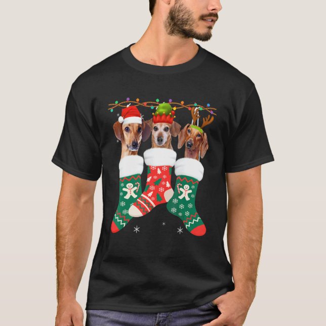 Camiseta Cachorro Meias de Natal Xmas Pajama Pet Pup (Frente)