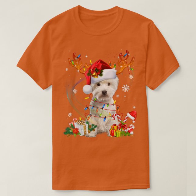 Camiseta Cachorro Mole Luz Santa Hat Sweater Árvore de Nata (Frente do Design)