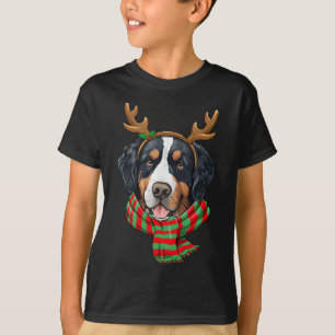 Camiseta Cachorro Montanha Bernesa Natal Rena Chapéu do Pap