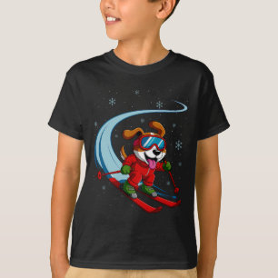 Camiseta Cachorro Na Neve Filhote De Cachorro Esquiando Esp