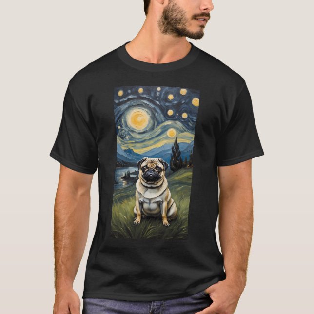 Camiseta Cachorro na Noite Estrelada, estilo Edvard Munch (Frente)
