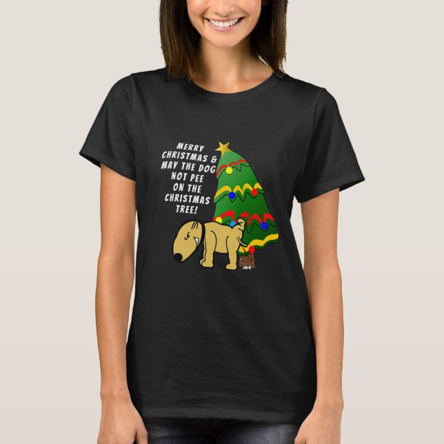 Camiseta Cachorro Não faça xixi na árvore de Natal  (Frente)
