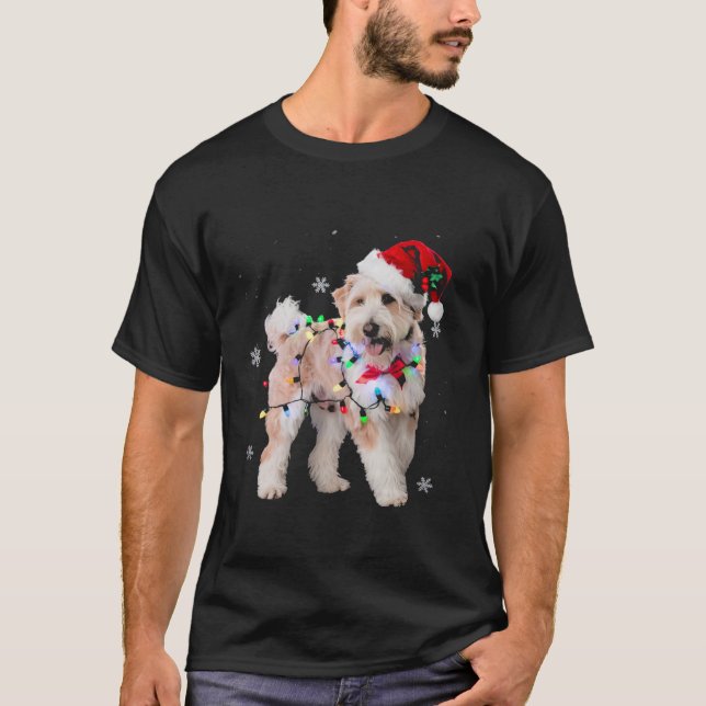 Camiseta Cachorro Natal Light Xmas Aussiedoodle (Frente)
