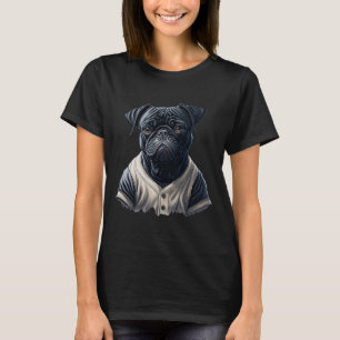 Camiseta Cachorro Negro Bonito Engraçado Vestindo Roupas De