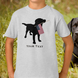 Camiseta Cachorro Negro-Cachorro que segura bandeira dos EU