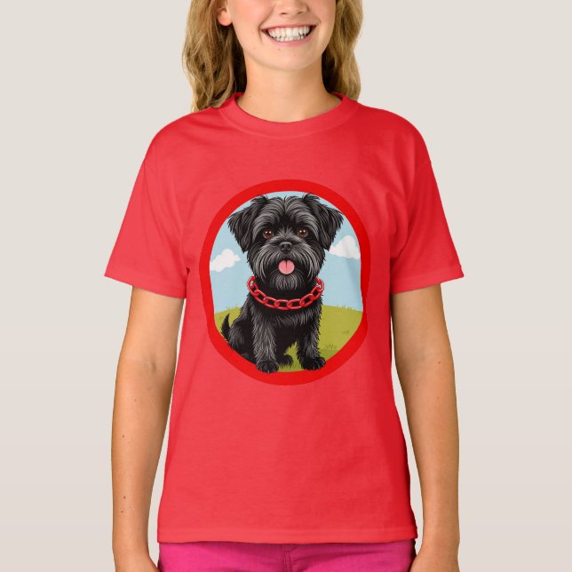 Camiseta Cachorro Negro Cachorro Vermelho com Estilo de Car (Frente)