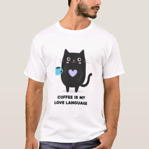 Camiseta Cachorro Negro "Café é Minha Língua de Amor" T-Shi