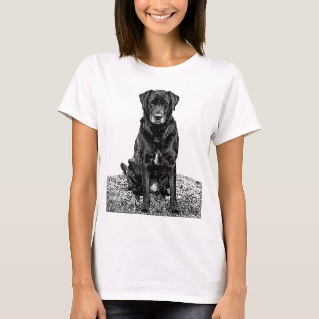Camiseta Cachorro Negro-Labrador Cachorro-Bonito (Frente)
