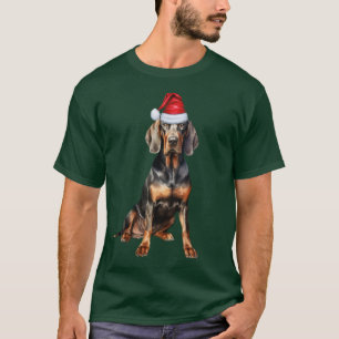 Camiseta Cachorro Negro Tan Coonhound Bonito e Feliz Natal