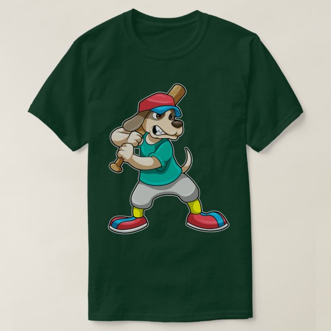 Camiseta Cachorro no Baseball com Baco-Beisebol 1 (Frente do Design)