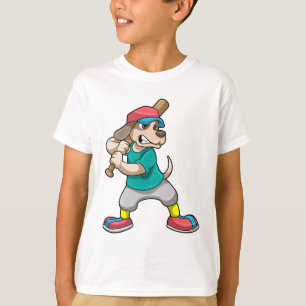 Camiseta Cachorro no Baseball com bastão de beisebol