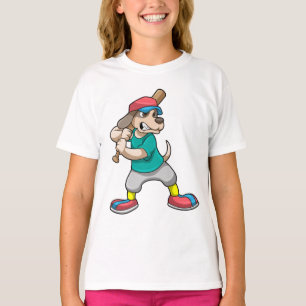 Camiseta Cachorro no Baseball com bastão de beisebol