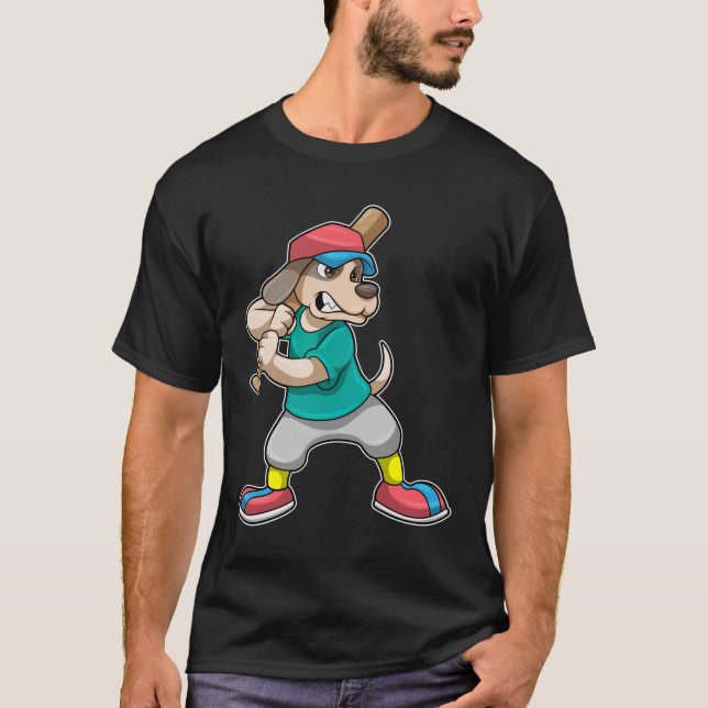 Camiseta Cachorro no Baseball com bastão de beisebol (Frente)