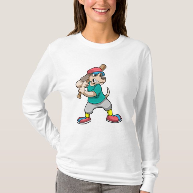 Camiseta Cachorro no Baseball com bastão de beisebol (Frente)