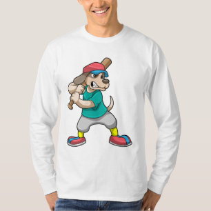 Camiseta Cachorro no Baseball com bastão de beisebol