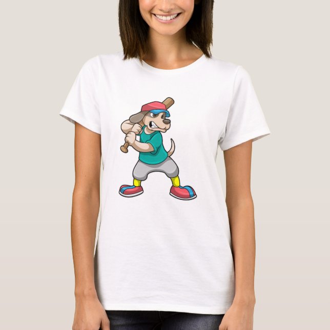 Camiseta Cachorro no Baseball com bastão de beisebol (Frente)