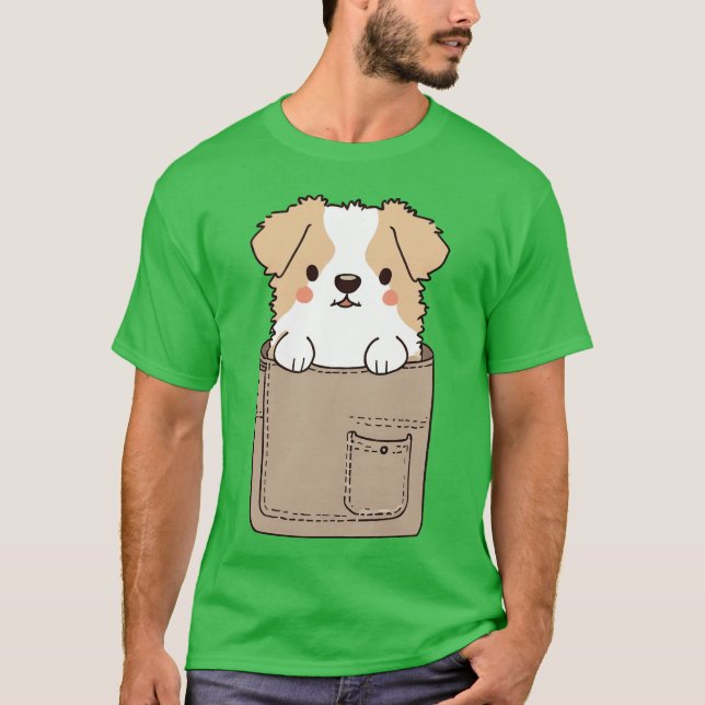 Camiseta Cachorro no bolso cachorrinho engraçado para a men (Frente)