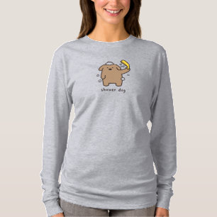 Camiseta Cachorro no Chuveiro Poodle Marrom Tempo de Banho