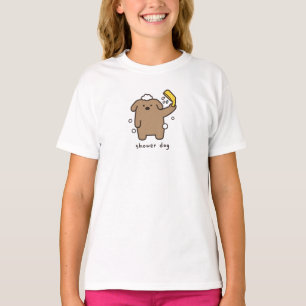 Camiseta Cachorro no Chuveiro Poodle Marrom Tempo de Banho 