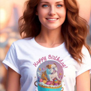 Camiseta Cachorro no copo Feliz Aniversário Engraçado Pups 