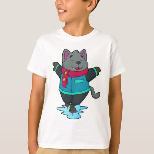Camiseta Cachorro no gelo com skates de gelo e escarpa