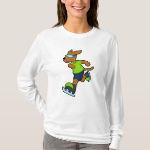 Camiseta Cachorro no gelo patinando com óculos