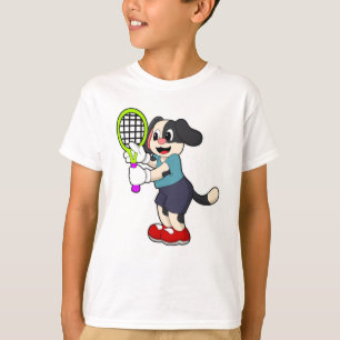 Camiseta Cachorro no tênis com raquete de tênis