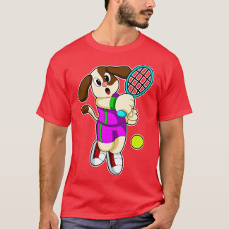 Camiseta Cachorro no Tênis com Raquete de Tênis Bola de Tên