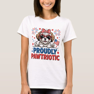 Camiseta Cachorro Orgulhosamente Pawtriótico Vermelho Branc