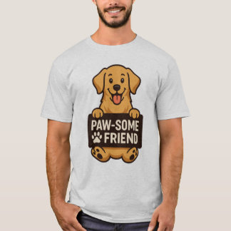 Camiseta Cachorro ouro Segurando Sinal "Paw-some Amigo"
