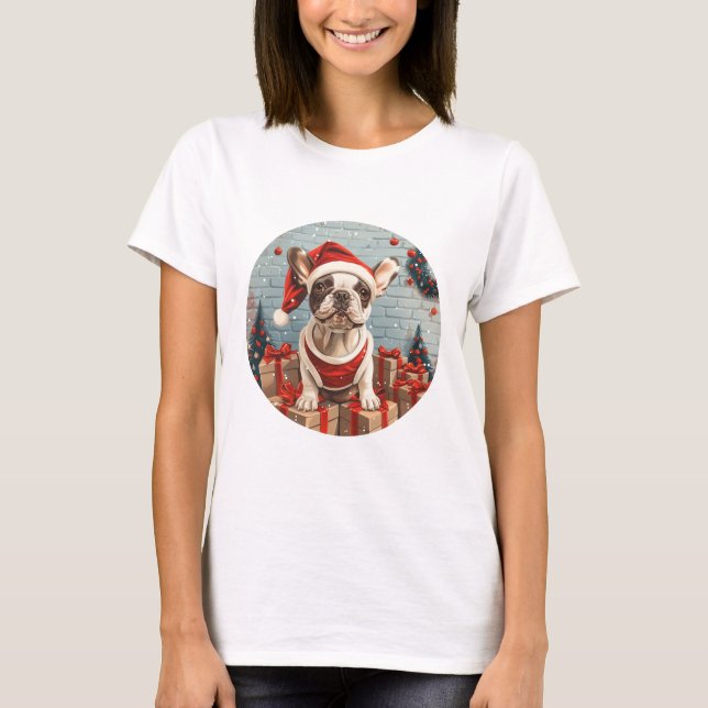 Camiseta Cachorro Papai noel francês de Natal (Frente)