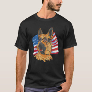 Camiseta Cachorro Pastor Alemão América Bandeira Americana