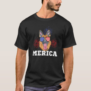 Camiseta Cachorro Pastor Alemão Americano 4 De Julho Merica