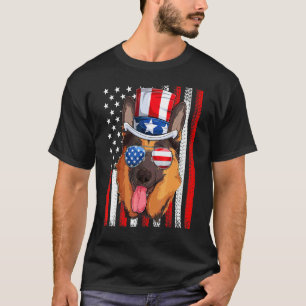 Camiseta Cachorro Pastor Alemão Bandeira Americana 4 De Jul