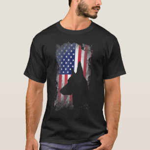 Camiseta Cachorro Pastor Alemão Bandeira Americana Patrióti